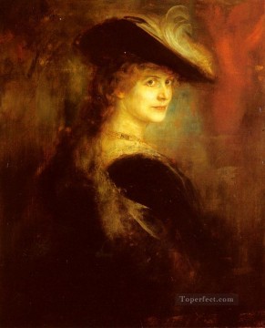  Co Painting - Portrait Of An Elegant Lady In Rubenesque Costume Franz von Lenbach